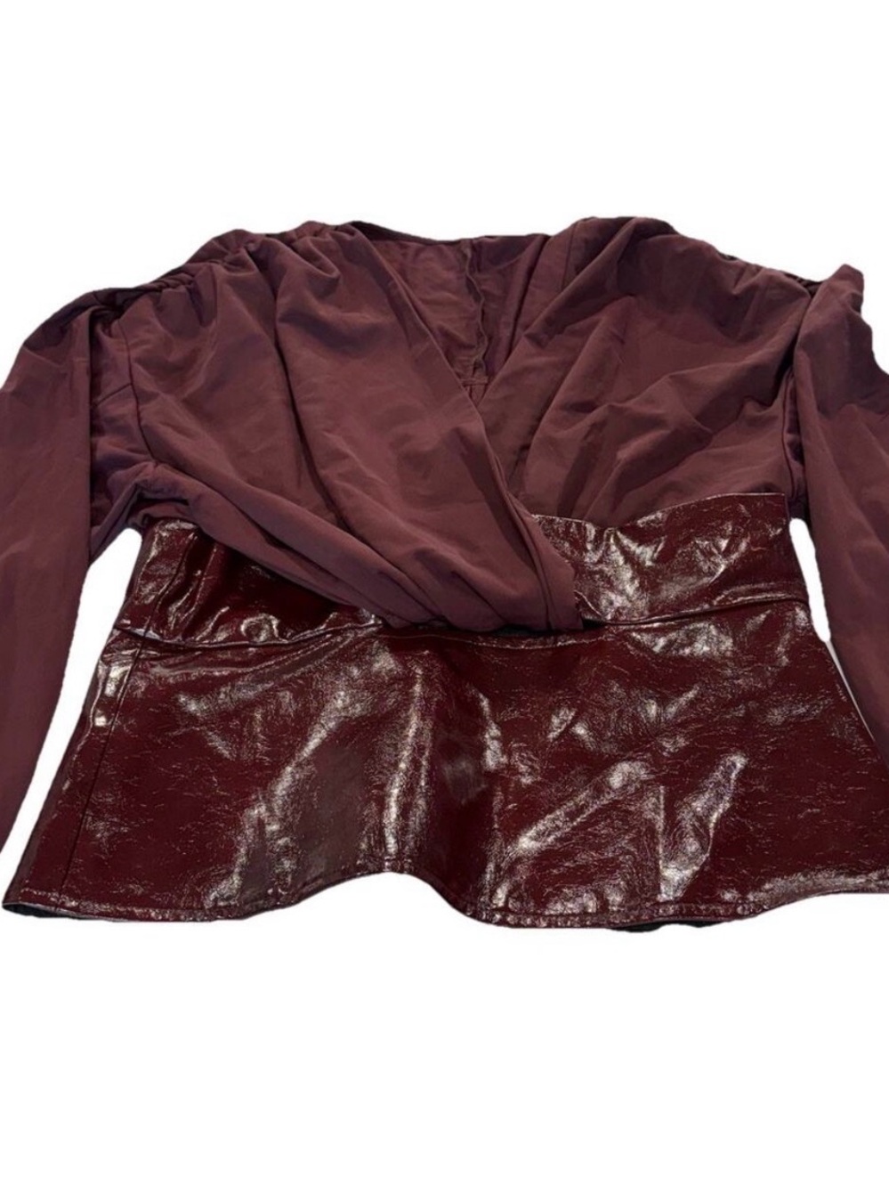 Commense Burgundy Mixed-Media Wrap Blouse